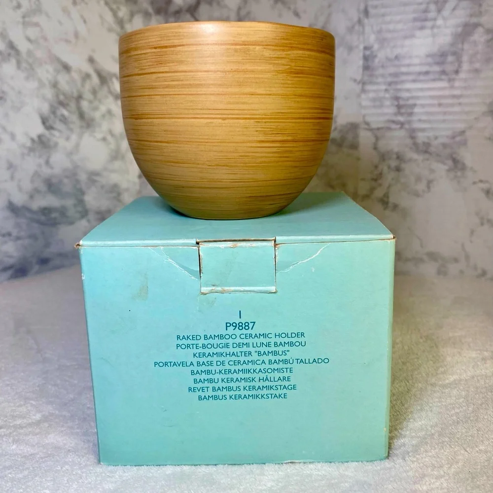 PartyLite Raked Bamboo Ceramic Candle Holder - Natural Tan - Picture 2 of 7